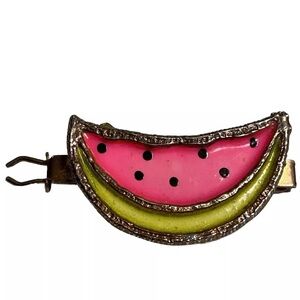 70s vintage Barrette Watermelon Slice hot pink metal hair clip 1970s boho hippie
